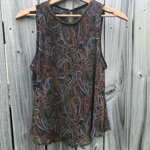 ASTR Beaded Neckline Paisley Chiffon Top